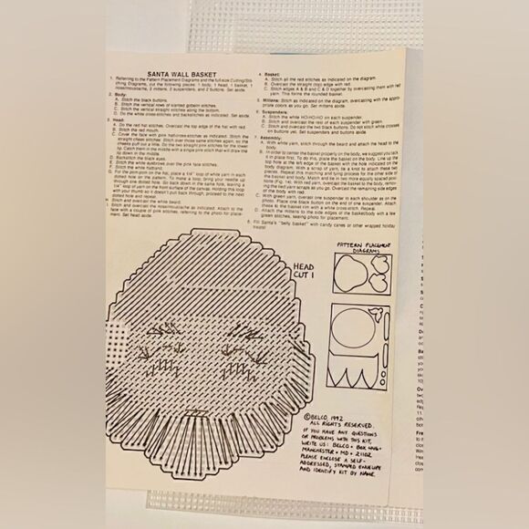 Belco Vintage Santa Hanging Wall Basket Cross Stitch Kit NIOP 1992 - Picture 4 of 7